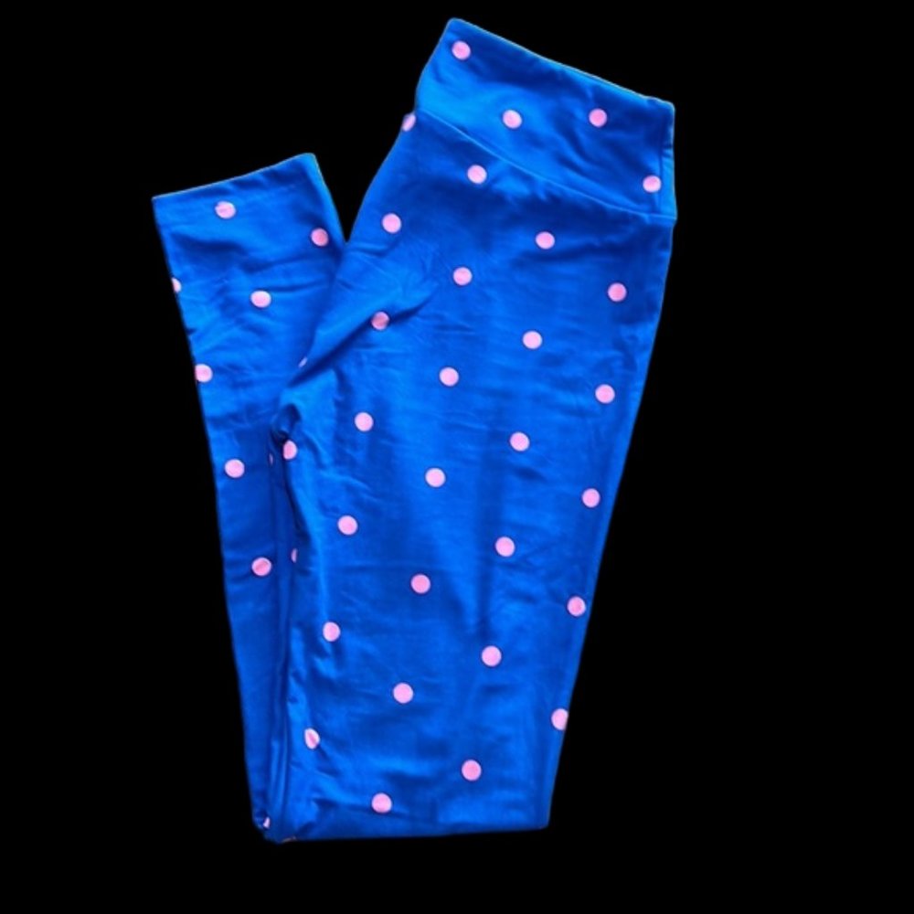 NEW LulaRoe Novelty Print Leggings Blue Pink Polka Dots One Size OS